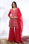 Buy_Samyukta Singhania_Red Georgette Embroidery V-neck Kurta And Sharara Set _at_Aza_Fashions