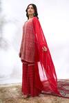 Samyukta Singhania_Red Georgette Embroidery V-neck Kurta And Sharara Set _at_Aza_Fashions