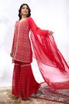Samyukta Singhania_Red Georgette Embroidery V-neck Kurta And Sharara Set _Online