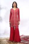 Shop_Samyukta Singhania_Red Georgette Embroidery V-neck Kurta And Sharara Set _Online