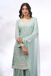 Samyukta Singhania_Aqua Georgette Embroidery, Mirrors Round Neck Floral Kurta Sharara Set _Online_at_Aza_Fashions