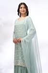 Buy_Samyukta Singhania_Aqua Georgette Embroidery, Mirrors Round Neck Floral Kurta Sharara Set _Online_at_Aza_Fashions