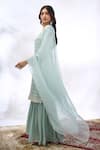Shop_Samyukta Singhania_Aqua Georgette Embroidery, Mirrors Round Neck Floral Kurta Sharara Set _Online_at_Aza_Fashions