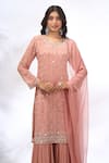 Shop_Samyukta Singhania_Peach Georgette Mirrors, Embroidery Round Neck Work Kurta Set _Online_at_Aza_Fashions