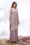 Buy_Samyukta Singhania_Gray Georgette Mirrors, Embroidery Round Neck Work Kurta Set _Online_at_Aza_Fashions