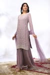 Buy_Samyukta Singhania_Gray Georgette Mirrors, Embroidery Round Neck Work Kurta Set 