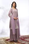 Shop_Samyukta Singhania_Gray Georgette Mirrors, Embroidery Round Neck Work Kurta Set _Online