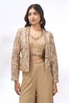 Shop_Samyukta Singhania_Beige Georgette Embroidery Round Neck, Cape And Sharara Set 