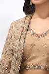 Buy_Samyukta Singhania_Beige Georgette Embroidery Round Neck, Cape And Sharara Set _Online