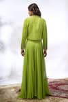 Shop_Samyukta Singhania_Green Georgette Embroidery, Beads, Sequins Open Neck, Floral Jacket Sharara Set _at_Aza_Fashions