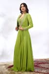 Buy_Samyukta Singhania_Green Georgette Embroidery, Beads, Sequins Open Neck, Floral Jacket Sharara Set 
