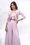 Shop_Samyukta Singhania_Lilac Georgette Embroidery Round , Square Peacock Jacket Sharara Set _Online_at_Aza_Fashions