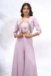 Buy_Samyukta Singhania_Lilac Georgette Embroidery Round , Square Peacock Jacket Sharara Set _Online
