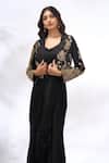 Samyukta Singhania Black Georgette Collared, Sweetheart Neck Embroidered Cape And Skirt Set at Aza Fashions Samyukta Singhania_Black Georgette Collared, Sweetheart Neck Embroidered Cape And Skirt Set _at_Aza_Fashions
