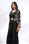 Samyukta Singhania Black Georgette Collared, Sweetheart Neck Embroidered Cape And Skirt Set Online Samyukta Singhania_Black Georgette Collared, Sweetheart Neck Embroidered Cape And Skirt Set _Online
