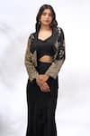 Buy Samyukta Singhania Black Georgette Collared, Sweetheart Neck Embroidered Cape And Skirt Set Online Buy_Samyukta Singhania_Black Georgette Collared, Sweetheart Neck Embroidered Cape And Skirt Set _Online