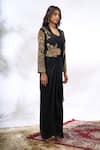 Samyukta Singhania Black Georgette Collared, Sweetheart Neck Embroidered Cape And Skirt Set Samyukta Singhania_Black Georgette Collared, Sweetheart Neck Embroidered Cape And Skirt Set