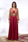 Shop Samyukta Singhania Red Georgette Embroidery Round , Sweetheart Jacket And Pant Set Online Shop_Samyukta Singhania_Red Georgette Embroidery Round , Sweetheart Jacket And Pant Set _Online