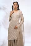 Samyukta Singhania_Gray Georgette Embroidery Round Neck Kurta Set _Online_at_Aza_Fashions
