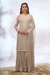 Buy_Samyukta Singhania_Gray Georgette Embroidery Round Neck Kurta Set _at_Aza_Fashions