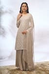 Shop_Samyukta Singhania_Gray Georgette Embroidery Round Neck Kurta Set _Online_at_Aza_Fashions