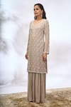 Buy_Samyukta Singhania_Gray Georgette Embroidery Round Neck Kurta Set 