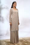 Shop_Samyukta Singhania_Gray Georgette Embroidery Round Neck Kurta Set 