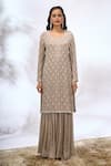 Samyukta Singhania_Gray Georgette Embroidery Round Neck Kurta Set _Online