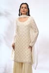 Samyukta Singhania_Ivory Georgette Embroidery, Sequins Round Neck Work Kurta Set _Online_at_Aza_Fashions