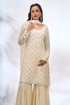 Buy_Samyukta Singhania_Ivory Georgette Embroidery, Sequins Round Neck Work Kurta Set _Online_at_Aza_Fashions