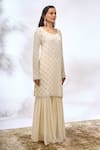 Buy_Samyukta Singhania_Ivory Georgette Embroidery, Sequins Round Neck Work Kurta Set 