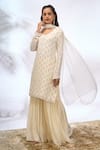 Shop_Samyukta Singhania_Ivory Georgette Embroidery, Sequins Round Neck Work Kurta Set 