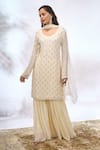 Shop_Samyukta Singhania_Ivory Georgette Embroidery, Sequins Round Neck Work Kurta Set _Online