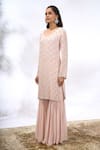 Buy_Samyukta Singhania_Peach Georgette Sequins, Embroidery Round Neck Work Kurta Set 