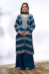 Buy_Samyukta Singhania_Blue Georgette Embroidery, Sequins V-neck Work Kurta Set 