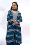 Shop_Samyukta Singhania_Blue Georgette Embroidery, Sequins V-neck Work Kurta Set 