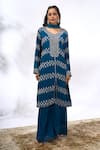 Buy_Samyukta Singhania_Blue Georgette Embroidery, Sequins V-neck Work Kurta Set _Online