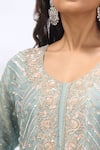 Samyukta Singhania_Sky Blue Georgette Embroidery, Sequins Split V-neck Chevron Work Kurta Set _Online_at_Aza_Fashions