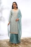 Buy_Samyukta Singhania_Sky Blue Georgette Embroidery, Sequins Split V-neck Chevron Work Kurta Set _Online_at_Aza_Fashions