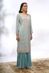 Buy_Samyukta Singhania_Sky Blue Georgette Embroidery, Sequins Split V-neck Chevron Work Kurta Set _Online