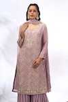 Buy_Samyukta Singhania_Lilac Georgette Embroidery Split V-neck Chevron Work Kurta Set _Online_at_Aza_Fashions