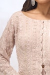Shop_Samyukta Singhania_Beige Georgette Embroidery, Sequins Round , Boat Work Jacket And Pant Set _Online