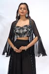 Samyukta Singhania_Black Georgette Beads, Sequins Open Neck, Sweetheart Embroidered Jacket Pant Set _at_Aza_Fashions
