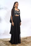 Samyukta Singhania_Black Georgette Beads, Sequins Open Neck, Sweetheart Embroidered Jacket Pant Set _Online