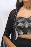 Buy_Samyukta Singhania_Black Georgette Beads, Sequins Open Neck, Sweetheart Embroidered Jacket Pant Set _Online