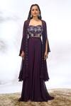 Shop_Samyukta Singhania_Purple Georgette Embroidery, Sequins V-, Sweetheart Jacket Pant Set _Online_at_Aza_Fashions