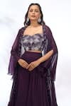 Buy_Samyukta Singhania_Purple Georgette Embroidery, Sequins V-, Sweetheart Jacket Pant Set 