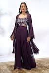 Buy_Samyukta Singhania_Purple Georgette Embroidery, Sequins V-, Sweetheart Jacket Pant Set _Online