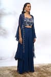 Buy_Samyukta Singhania_Blue Georgette Beads, Embroidery, Sequins Open Neck, Sweetheart Jacket Pant Set _Online_at_Aza_Fashions