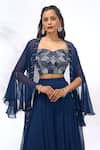 Shop_Samyukta Singhania_Blue Georgette Beads, Embroidery, Sequins Open Neck, Sweetheart Jacket Pant Set _Online_at_Aza_Fashions